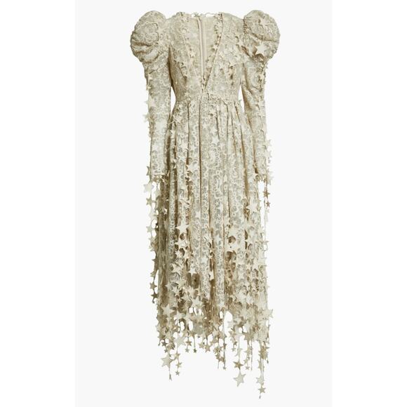 ZIMMERMAN Celestial Zodiac Long Sleeve Lace Midi Dress AUS 1/US 6 Champagne NWT - Picture 5 of 16